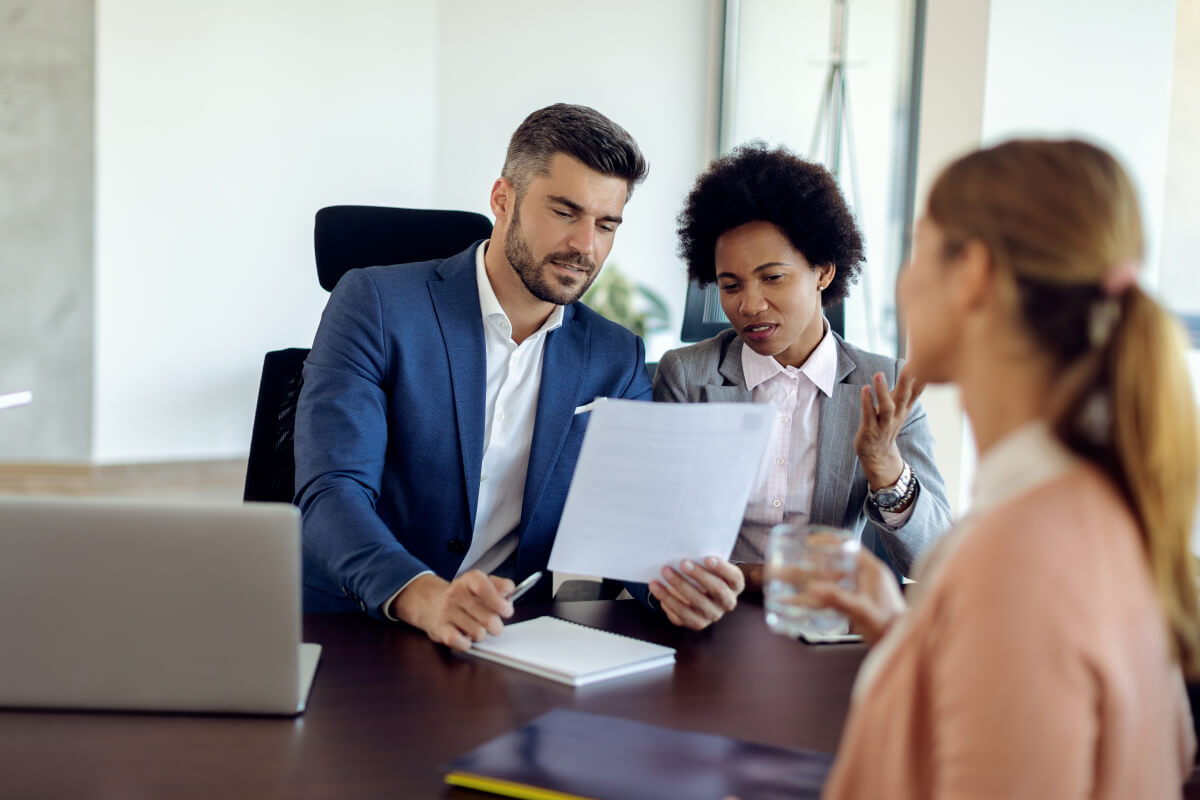 A team of professionals collaborating in an office setting.